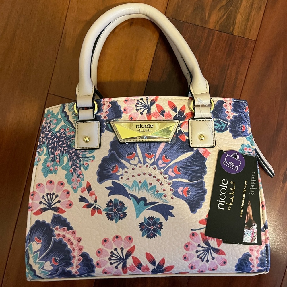 Nicole by Nicole Miller pink, blue, and purple floral purse